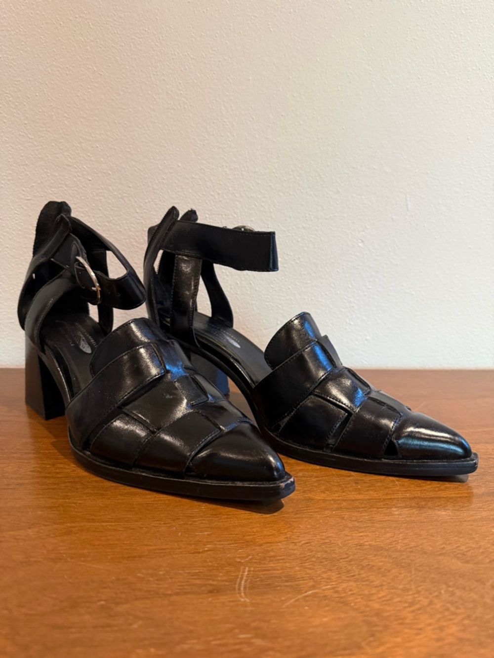 Free People/Jeffrey Campbell Black Leather Pointed Wedge Sandals